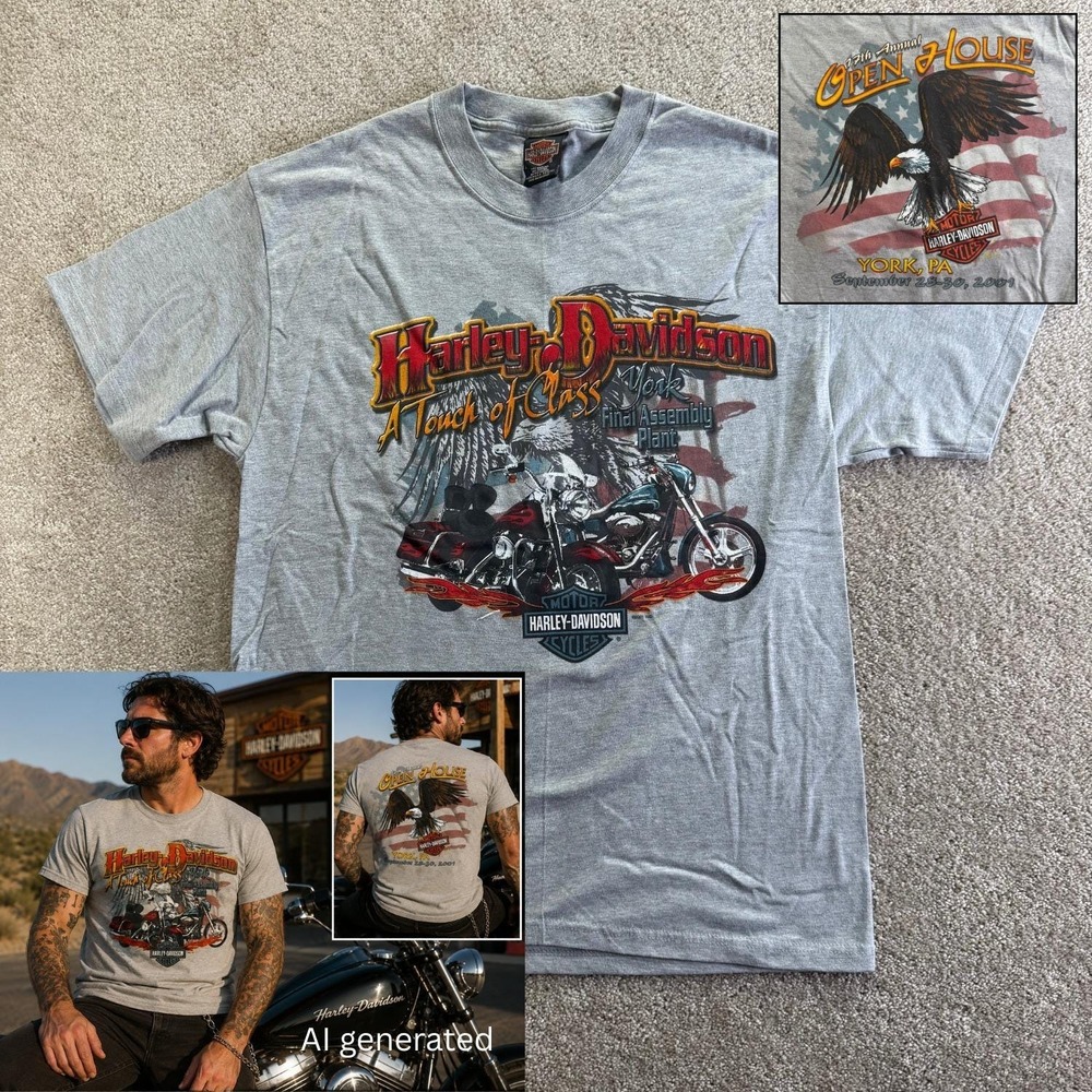 Harley Davidson Mens T Shirt Size Open HouseL Bike Motorcycle York PA Black 2001